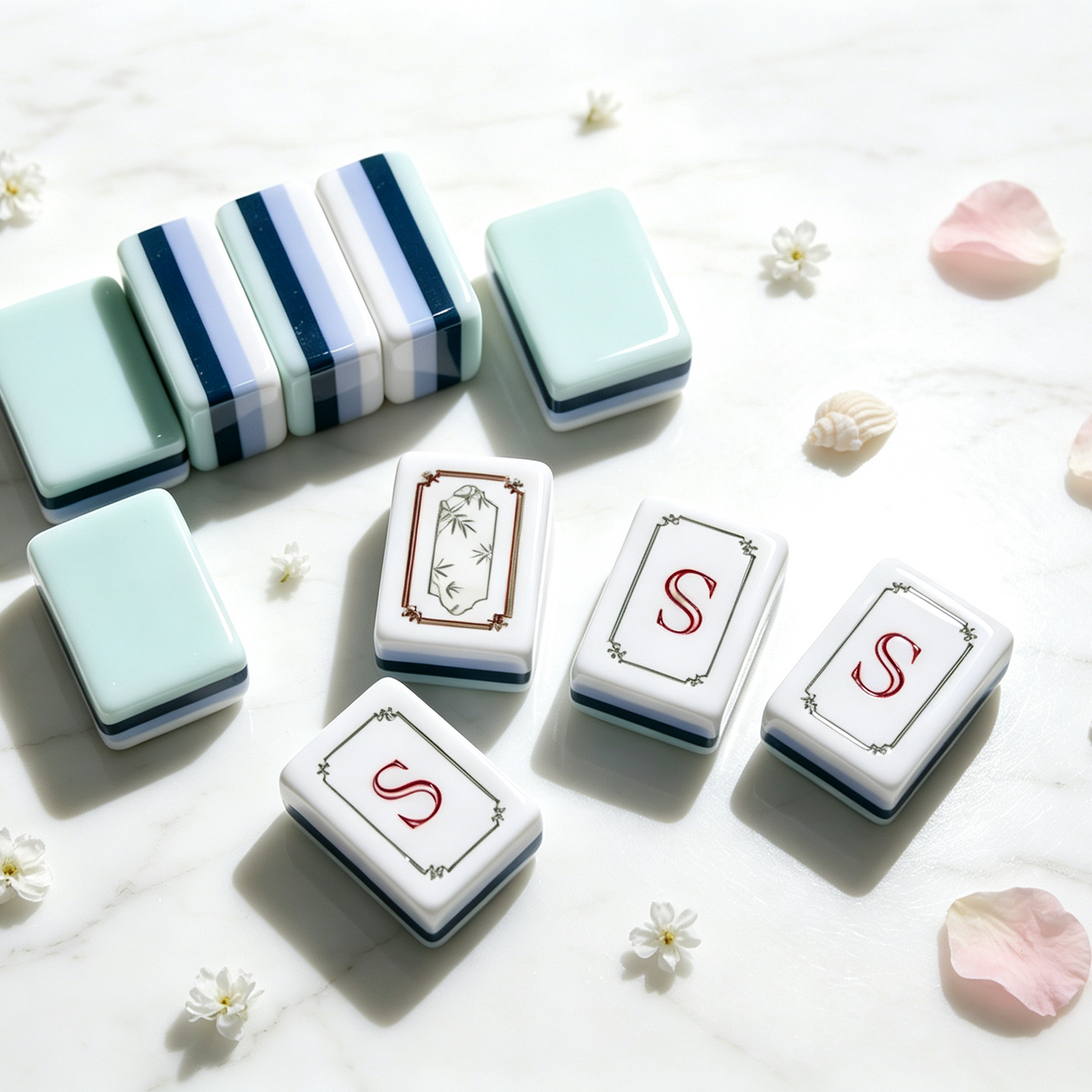 **The Jade Garden Line American Mahjong Set – Mint & Ivory, 160 Tiles**