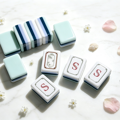 **The Jade Garden Line American Mahjong Set – Mint & Ivory, 160 Tiles**