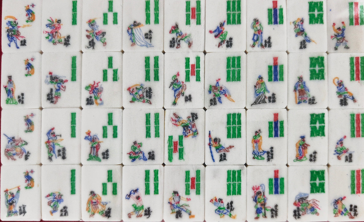 **Heirloom Hand-Painted Bovine Bone Mahjong Set – Artisan Made**