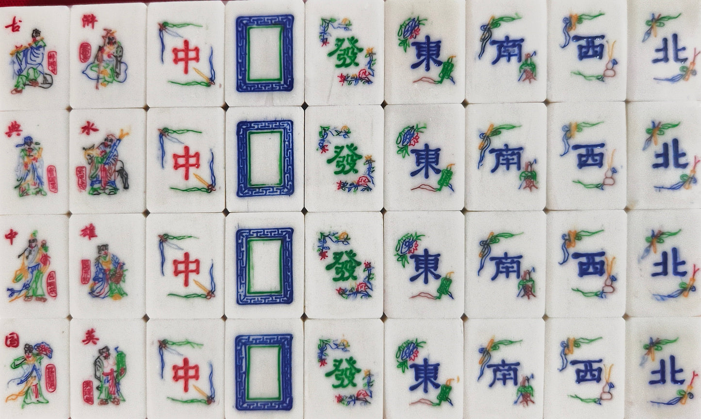 **Heirloom Hand-Painted Bovine Bone Mahjong Set – Artisan Made**