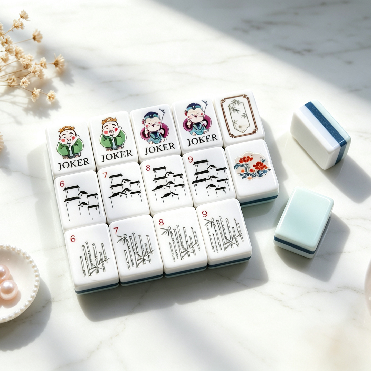 **The Jade Garden Line American Mahjong Set – Mint & Ivory, 160 Tiles**