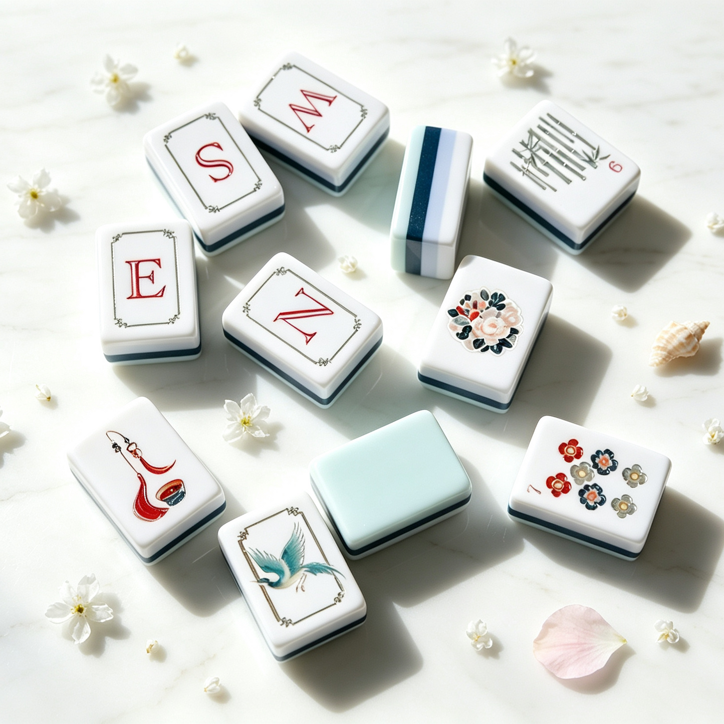 **The Jade Garden Line American Mahjong Set – Mint & Ivory, 160 Tiles**