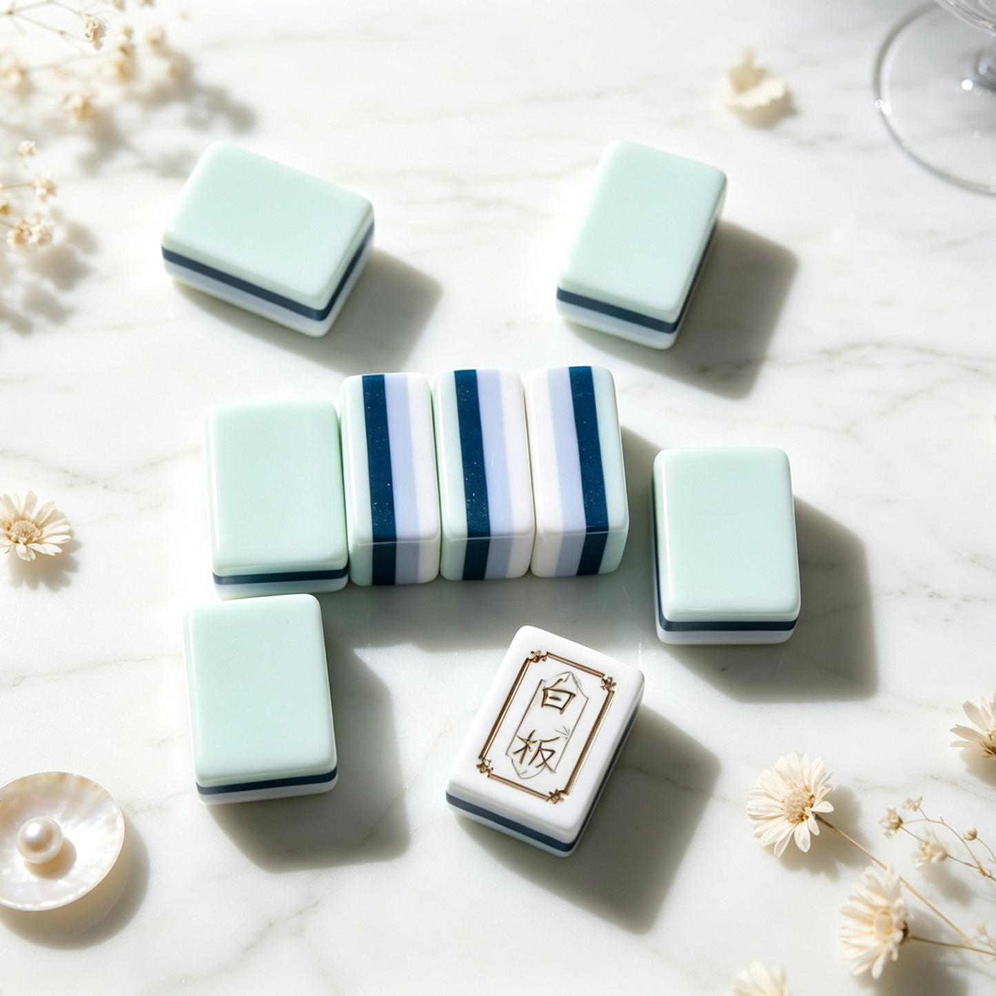 **The Jade Garden Line American Mahjong Set – Mint & Ivory, 160 Tiles**