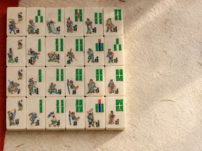 **Heirloom Hand-Painted Bovine Bone Mahjong Set – Artisan Made**