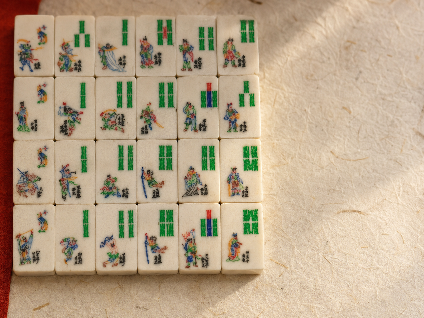 **Heirloom Hand-Painted Bovine Bone Mahjong Set – Artisan Made**