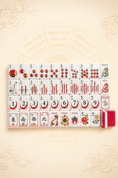 **Red Bagua American Mahjong Set – 160 Tiles | Senjoy Mahjong**