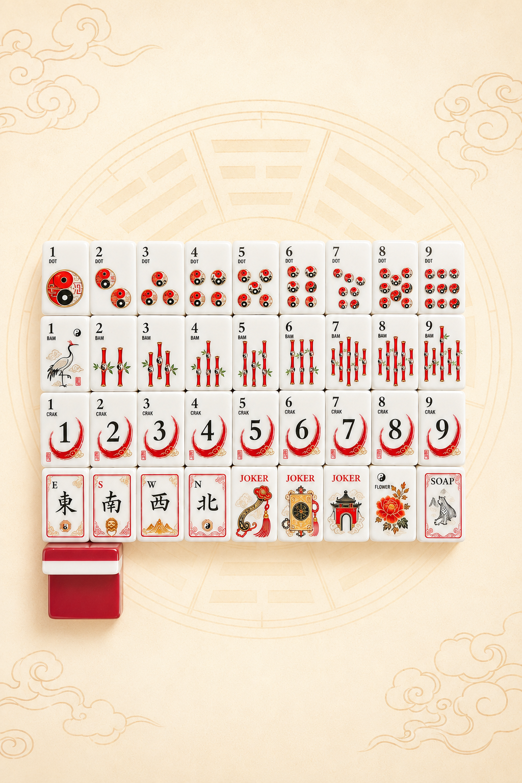 **Red Bagua American Mahjong Set – 160 Tiles | Senjoy Mahjong**