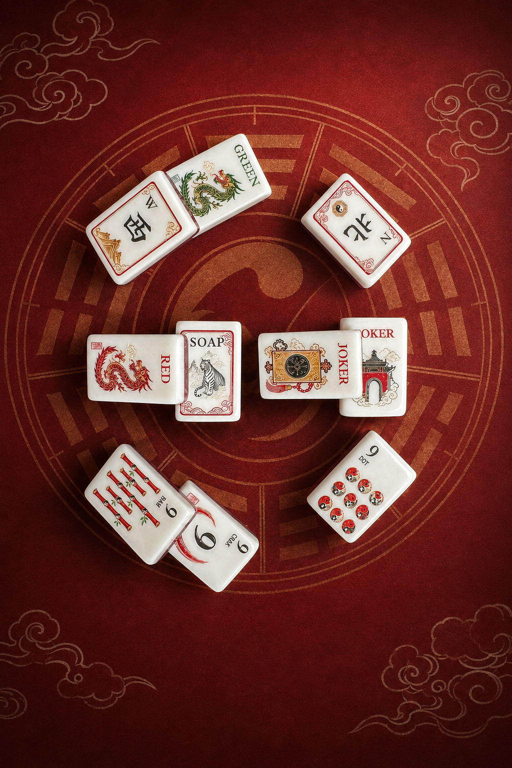 **Red Bagua American Mahjong Set – 160 Tiles | Senjoy Mahjong**