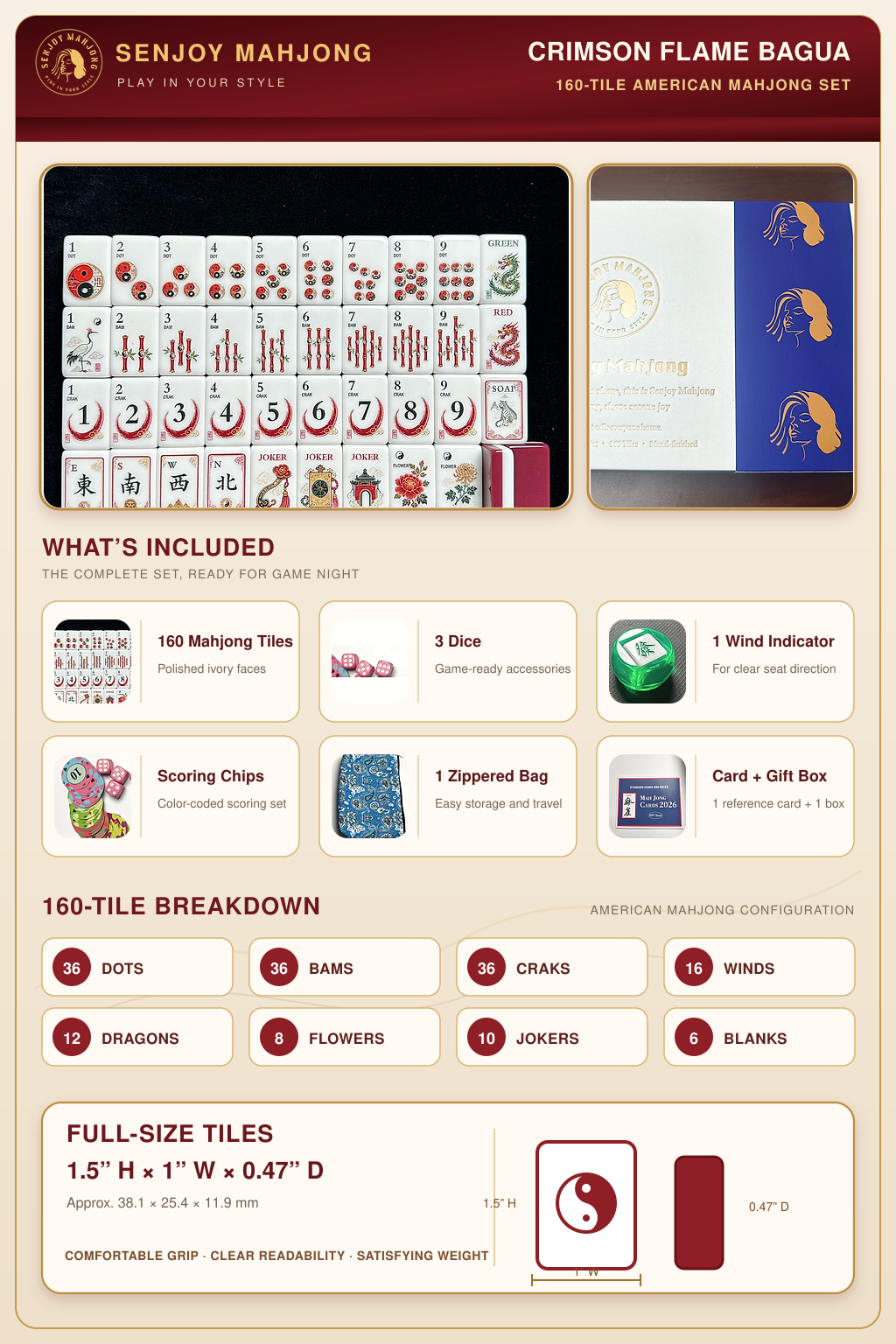**Red Bagua American Mahjong Set – 160 Tiles | Senjoy Mahjong**