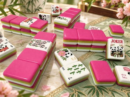 SenJoy Panda Bloom Mahjong — 160-Tile American Mahjong Set with Playful Pandas, Flowers & Bamboo