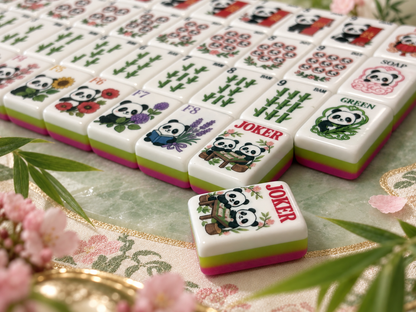 SenJoy Panda Bloom Mahjong — 160-Tile American Mahjong Set with Playful Pandas, Flowers & Bamboo
