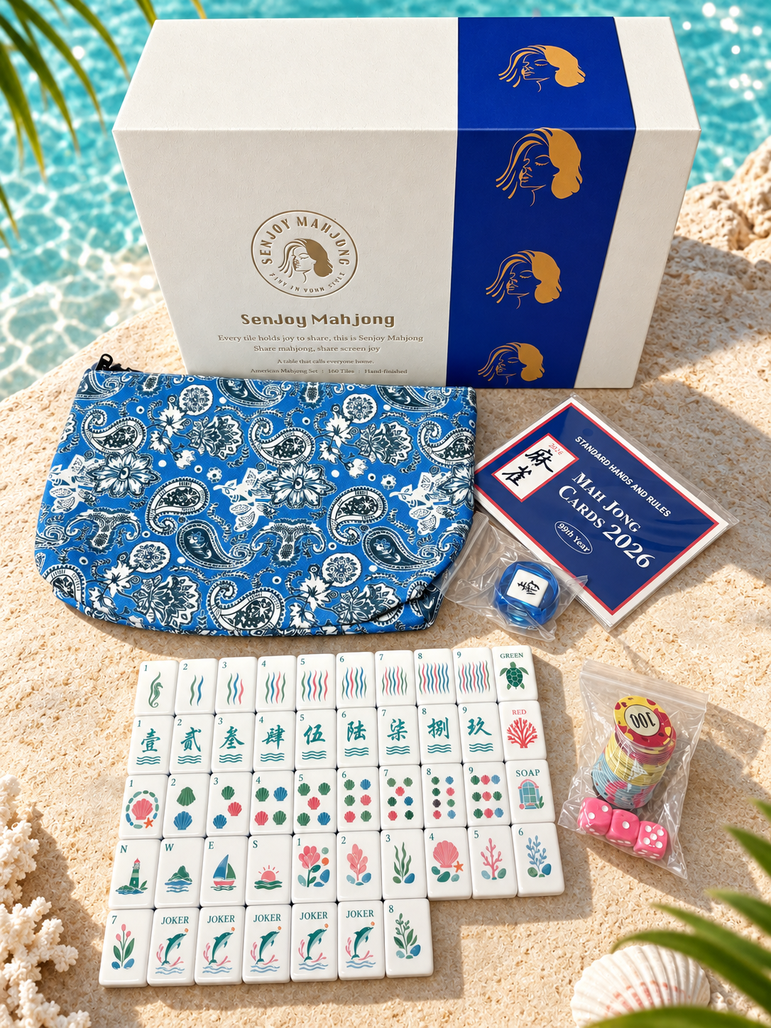 Dolphin Bay American Mahjong Set — 160 Ocean-Inspired Tiles for Serene Game Nights