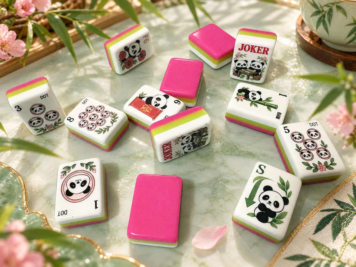 SenJoy Panda Bloom Mahjong — 160-Tile American Mahjong Set with Playful Pandas, Flowers & Bamboo