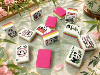 SenJoy Panda Bloom Mahjong — 160-Tile American Mahjong Set with Playful Pandas, Flowers & Bamboo