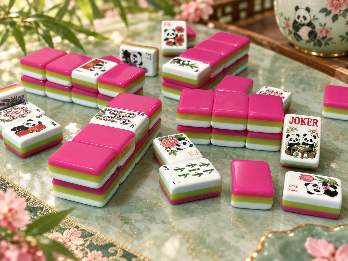 SenJoy Panda Bloom Mahjong — 160-Tile American Mahjong Set with Playful Pandas, Flowers & Bamboo