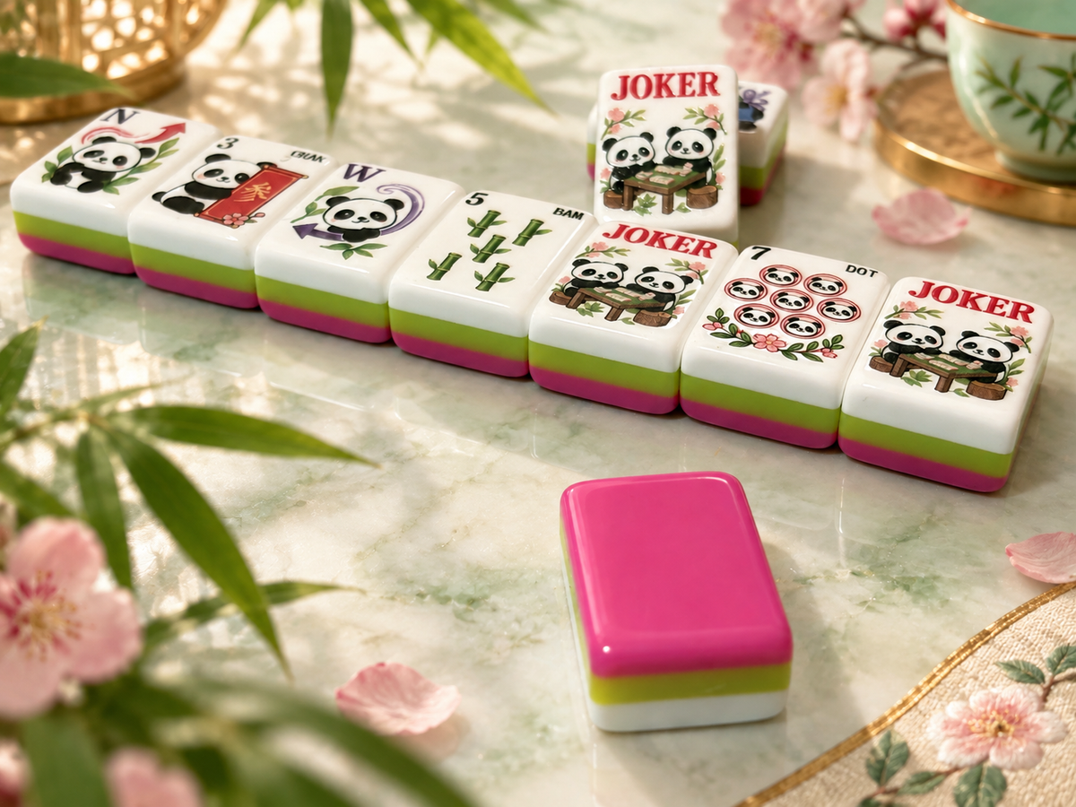 SenJoy Panda Bloom Mahjong — 160-Tile American Mahjong Set with Playful Pandas, Flowers & Bamboo