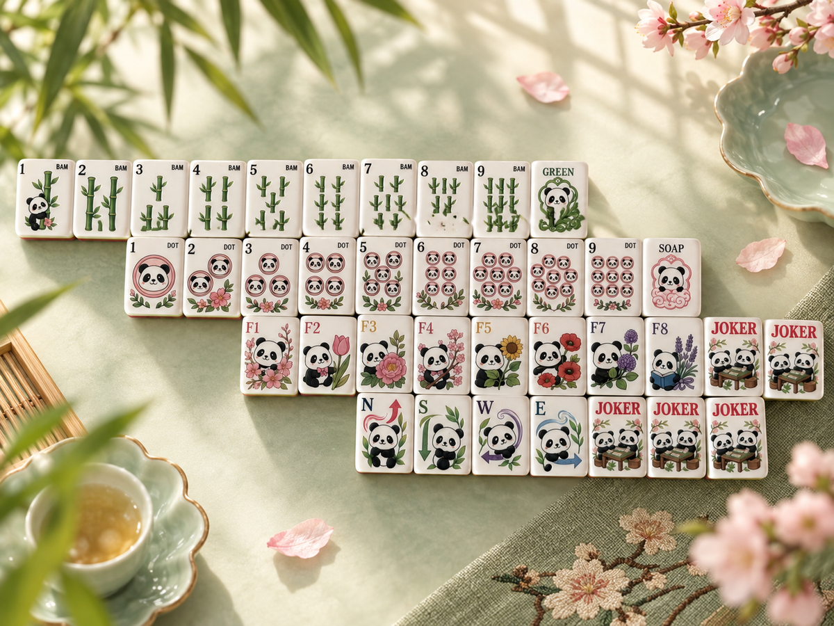 SenJoy Panda Bloom Mahjong — 160-Tile American Mahjong Set with Playful Pandas, Flowers & Bamboo