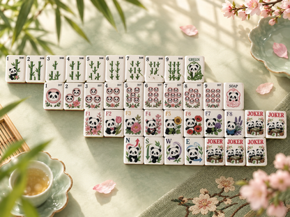 SenJoy Panda Bloom Mahjong — 160-Tile American Mahjong Set with Playful Pandas, Flowers & Bamboo