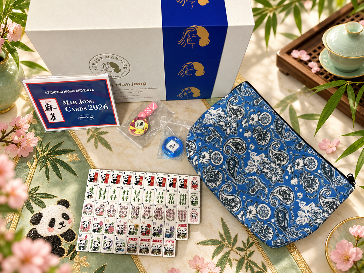 SenJoy Panda Bloom Mahjong — 160-Tile American Mahjong Set with Playful Pandas, Flowers & Bamboo