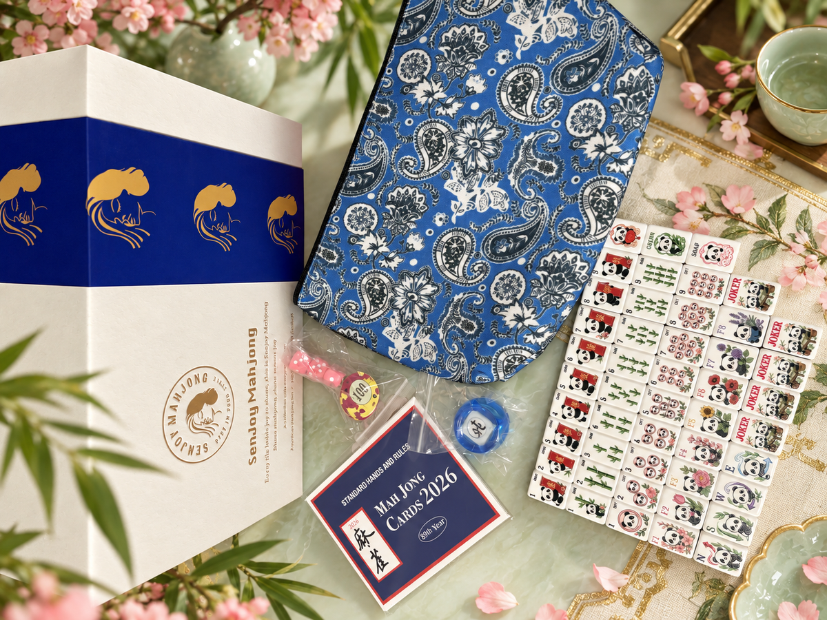 SenJoy Panda Bloom Mahjong — 160-Tile American Mahjong Set with Playful Pandas, Flowers & Bamboo
