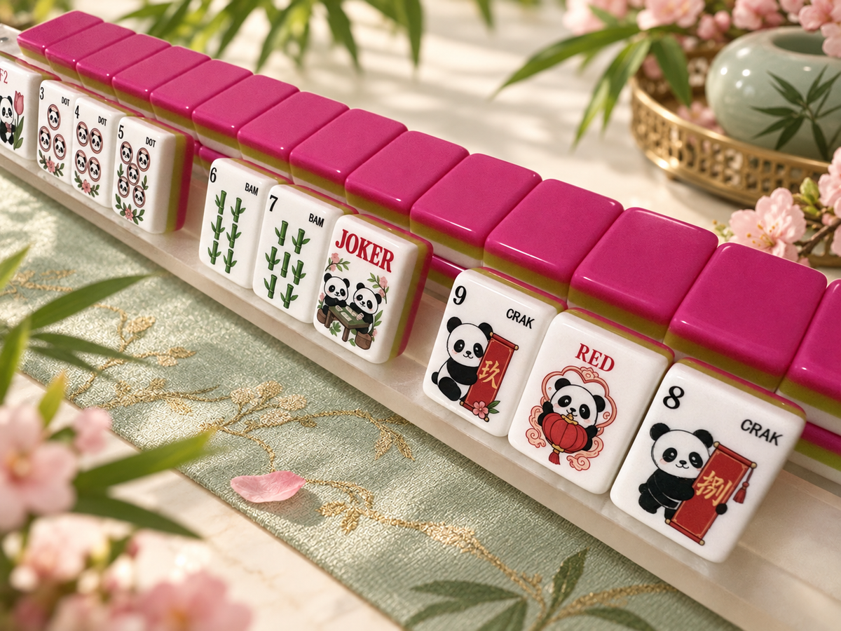 SenJoy Panda Bloom Mahjong — 160-Tile American Mahjong Set with Playful Pandas, Flowers & Bamboo
