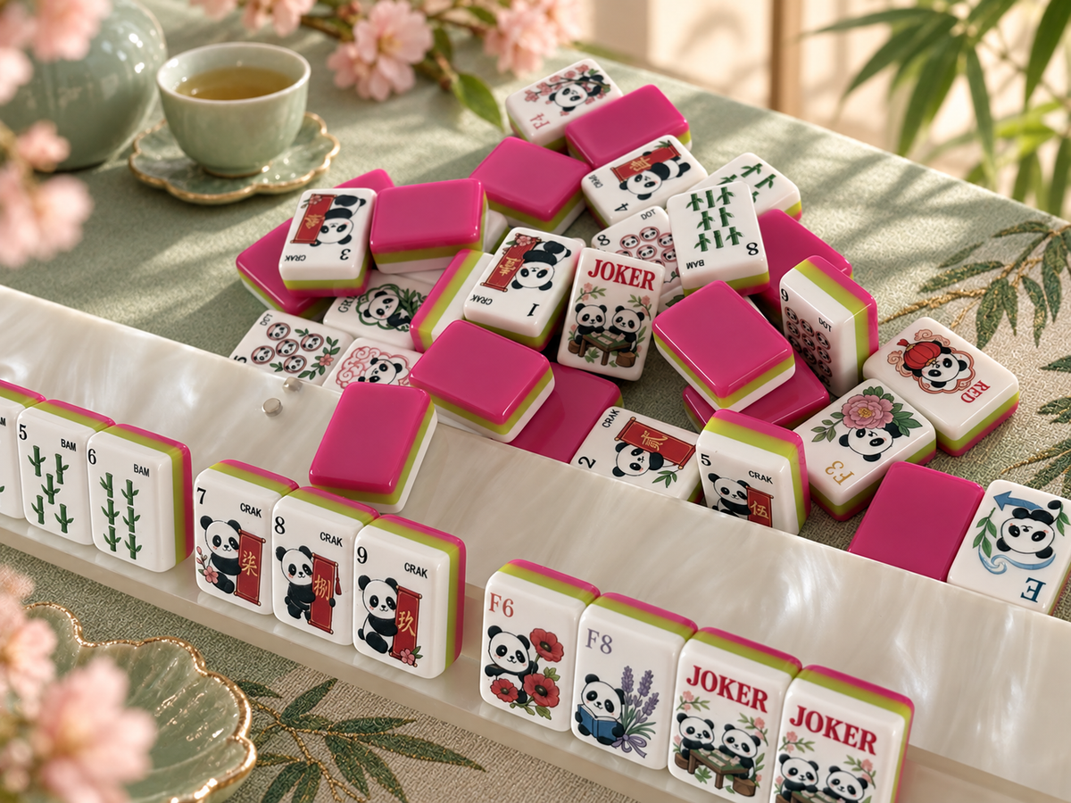 SenJoy Panda Bloom Mahjong — 160-Tile American Mahjong Set with Playful Pandas, Flowers & Bamboo