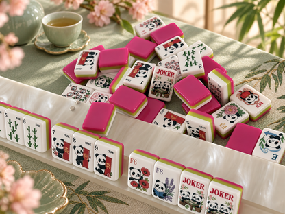 SenJoy Panda Bloom Mahjong — 160-Tile American Mahjong Set with Playful Pandas, Flowers & Bamboo