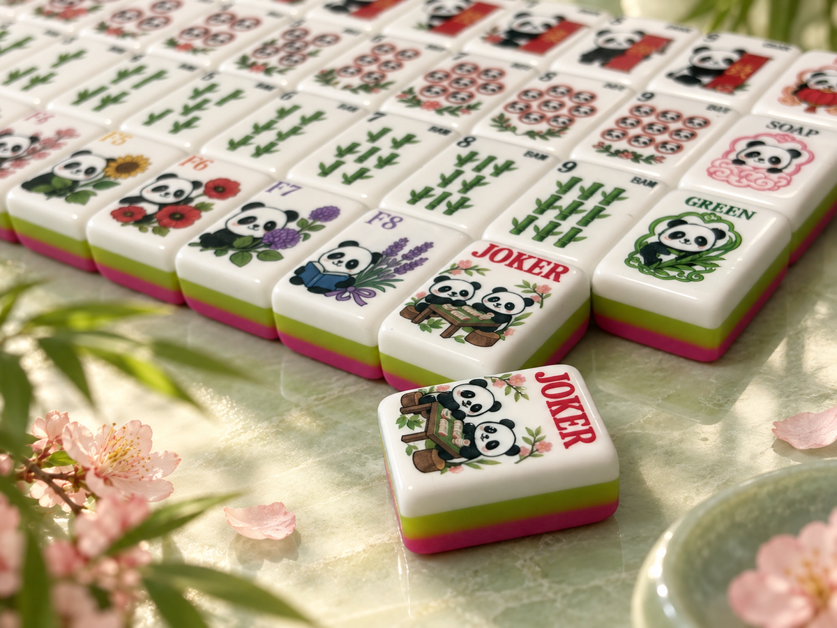 SenJoy Panda Bloom Mahjong — 160-Tile American Mahjong Set with Playful Pandas, Flowers & Bamboo