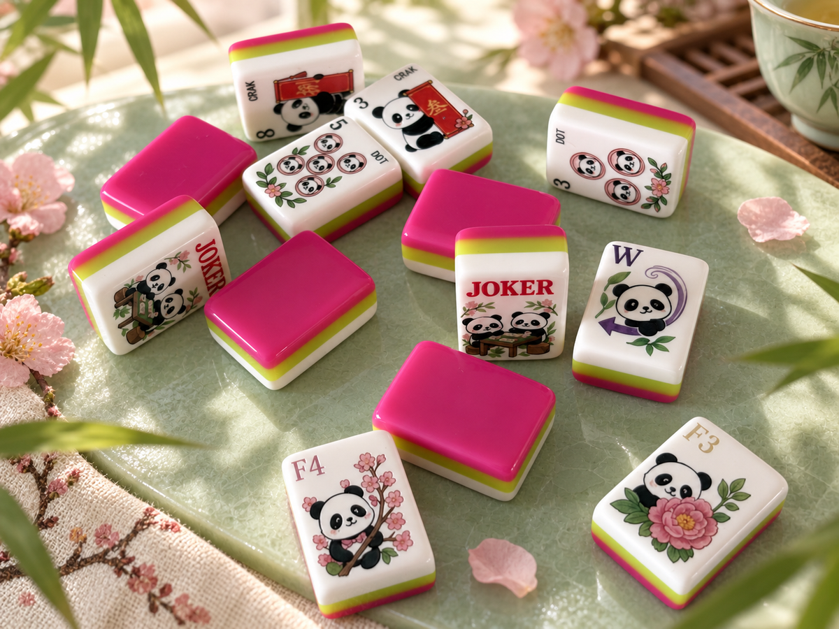 SenJoy Panda Bloom Mahjong — 160-Tile American Mahjong Set with Playful Pandas, Flowers & Bamboo