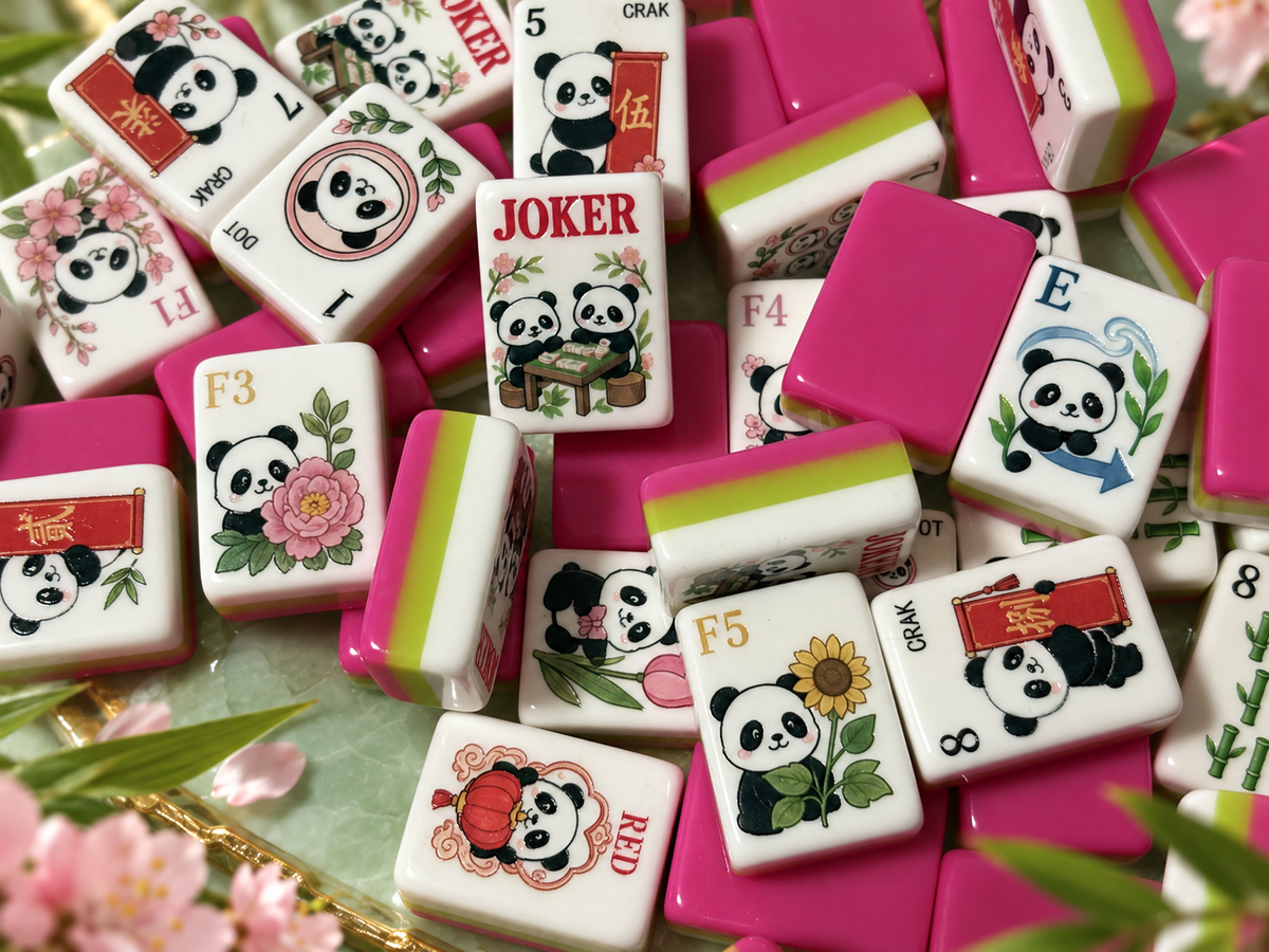 SenJoy Panda Bloom Mahjong — 160-Tile American Mahjong Set with Playful Pandas, Flowers & Bamboo