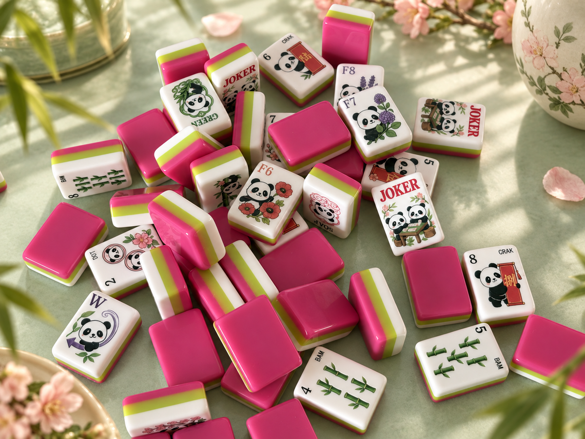 SenJoy Panda Bloom Mahjong — 160-Tile American Mahjong Set with Playful Pandas, Flowers & Bamboo