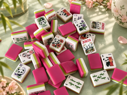 SenJoy Panda Bloom Mahjong — 160-Tile American Mahjong Set with Playful Pandas, Flowers & Bamboo
