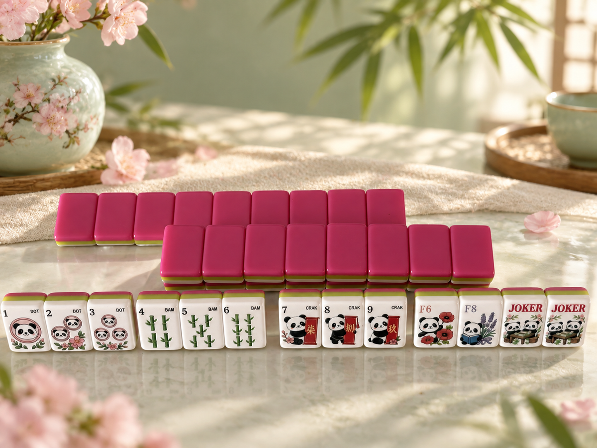 SenJoy Panda Bloom Mahjong — 160-Tile American Mahjong Set with Playful Pandas, Flowers & Bamboo
